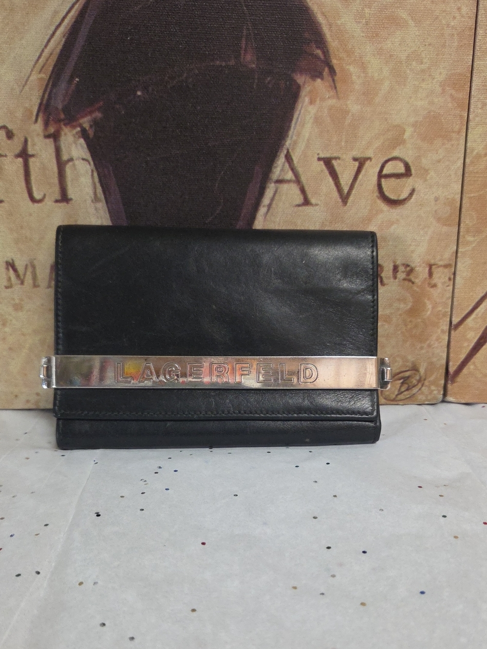 Karl Lagerfeld Leather Wallet with Metal Logo Bar